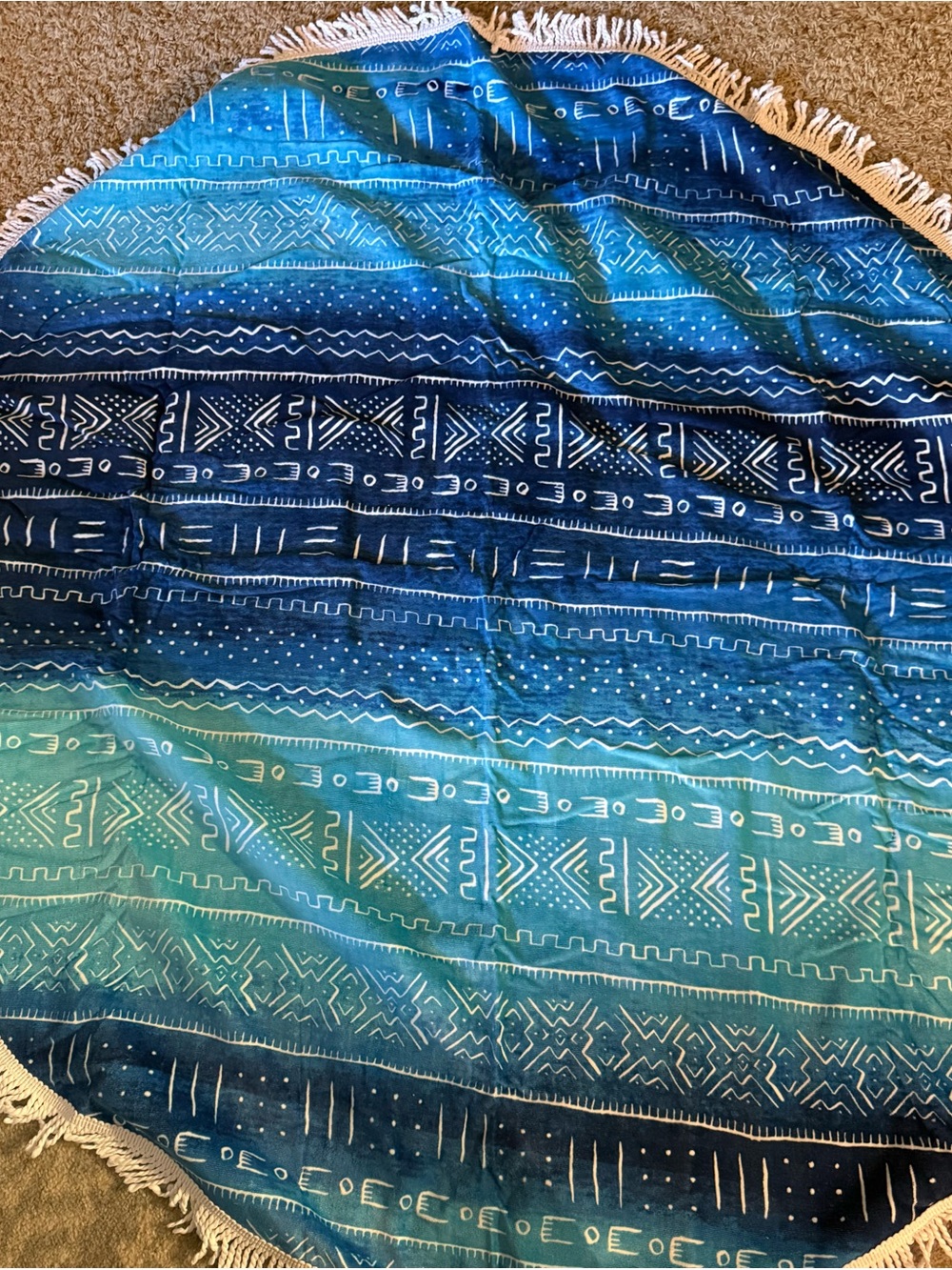Puravida Round Blue Ombre Tribal Beach Throw